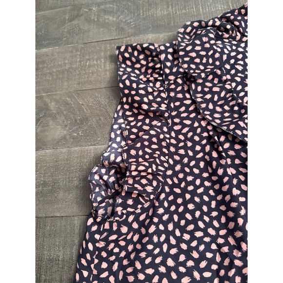 NWT Ann Taylor Women's Black Pink Short Sleeve Ruffle PullOver Blouse Size XL - Picture 5 of 7